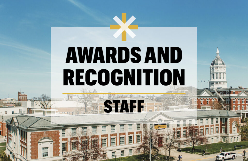 Arial image of Townsend Hall with the words "Awards and Recognition- Staff"